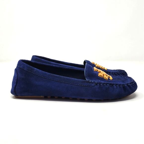 Tory Burch Everly Driver Loafers Nat Suede Royal Navy Rolled Brass 83642 Size 6 - Picture 3 of 11